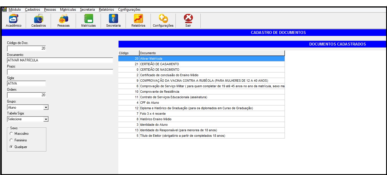 Cadastro de Documentos - Desktop